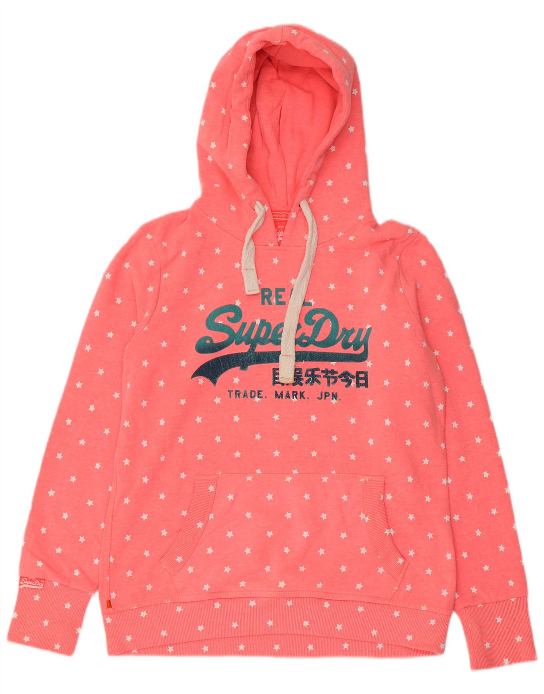 Superdry feminino gráfico moletom com capuz UK 18 XL algodão manchado rosa