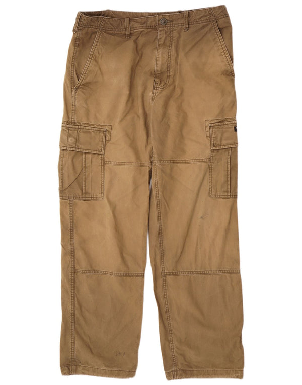 Calças cargo retas masculinas Superdry W34 L32 algodão cáqui