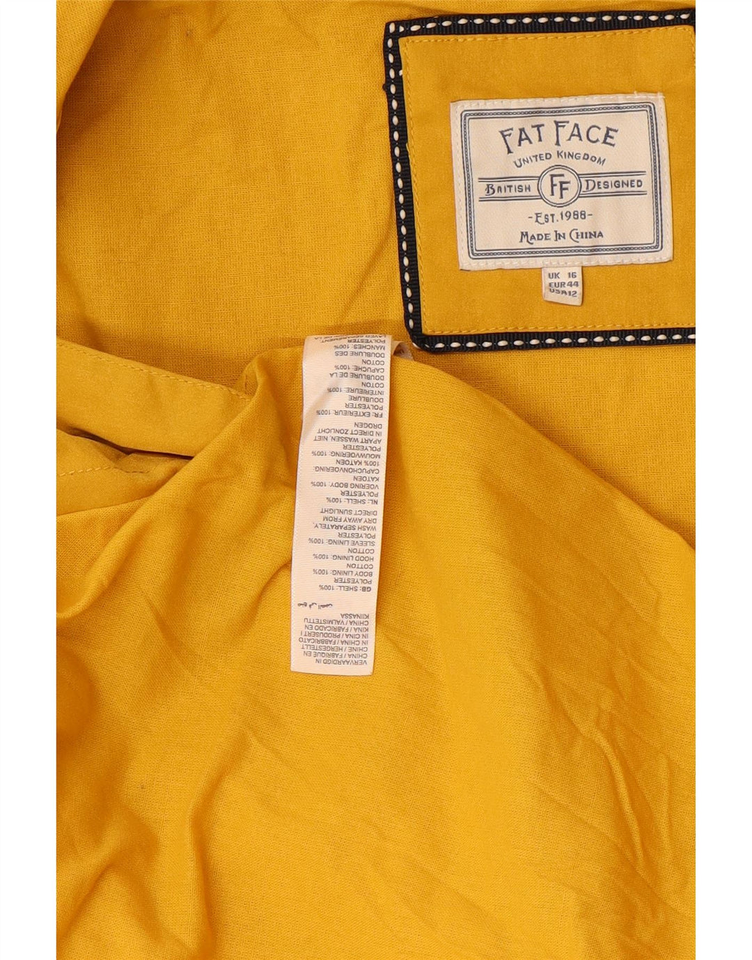 Capa de chuva feminina com capuz grande FAT FACE Reino Unido 16 grande poliéster amarelo