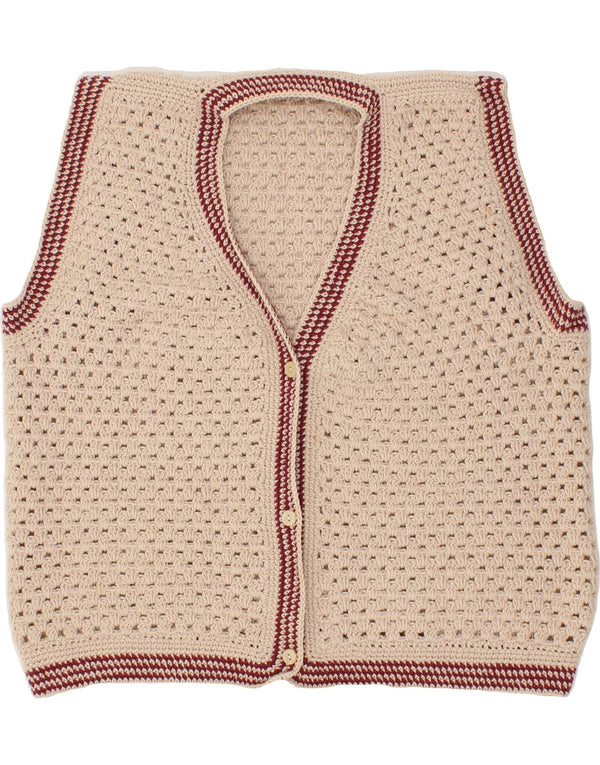Suéter cardigã feminino sem mangas VINTAGE UK 18 XL bege