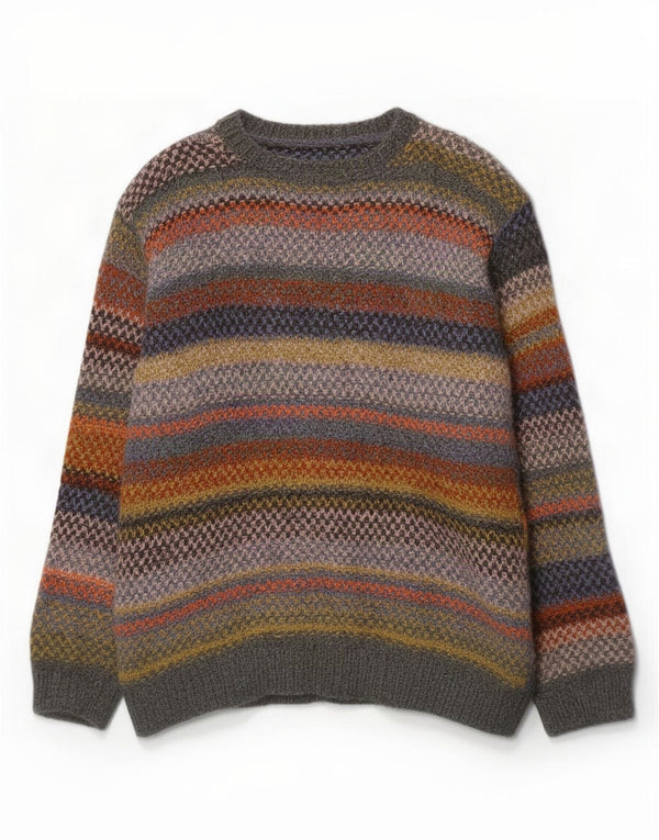 Suéter masculino vintage com gola canoa XL listrado multicolorido