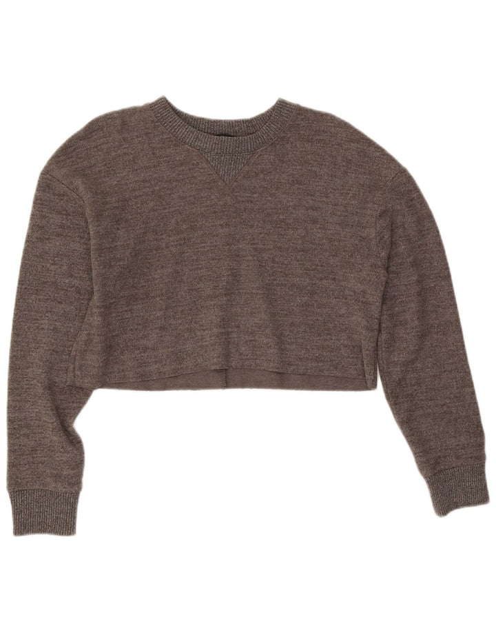 Zara Womens Crop Top Manga Longa Reino Unido 10 Pequeno Cinza Salpicado