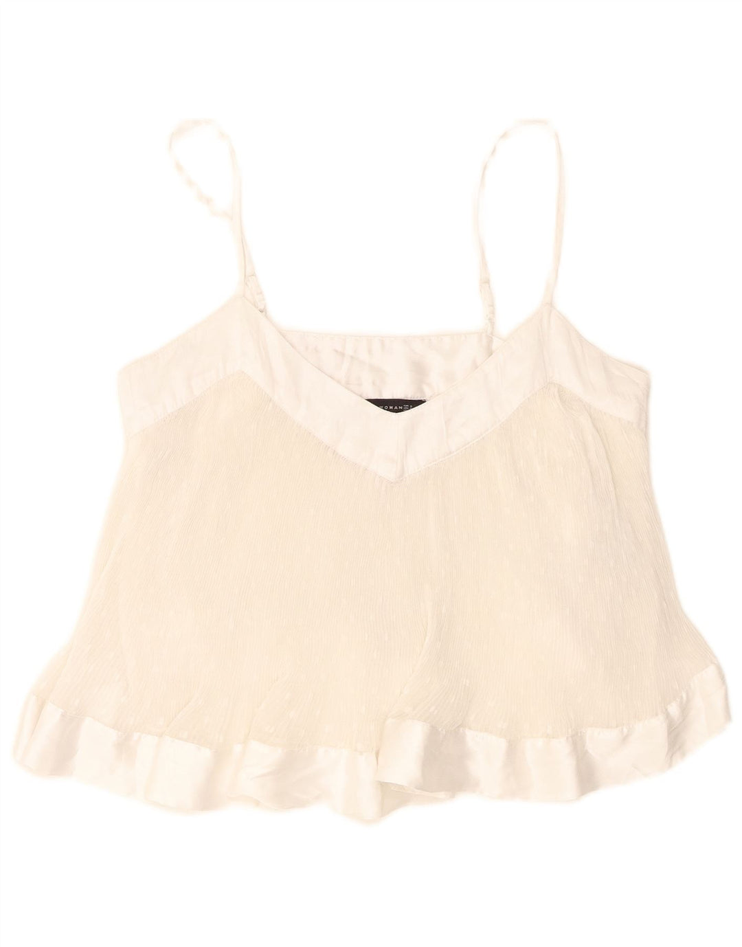 Zara Womens Crop Cami Top UK 10 Pequeno Poliéster Branco Manchado