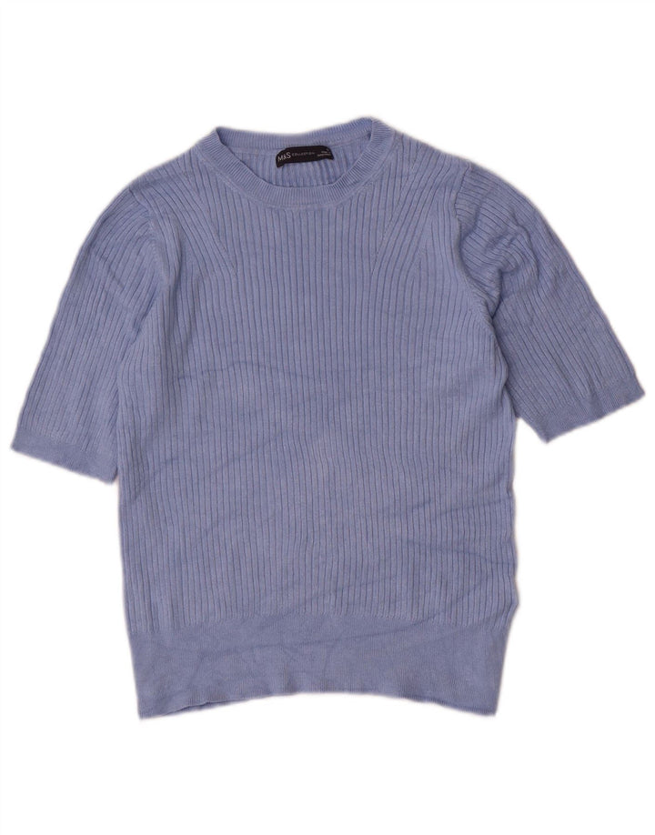 Suéter feminino Marks & Spencer com gola canoa Reino Unido 12 azul médio