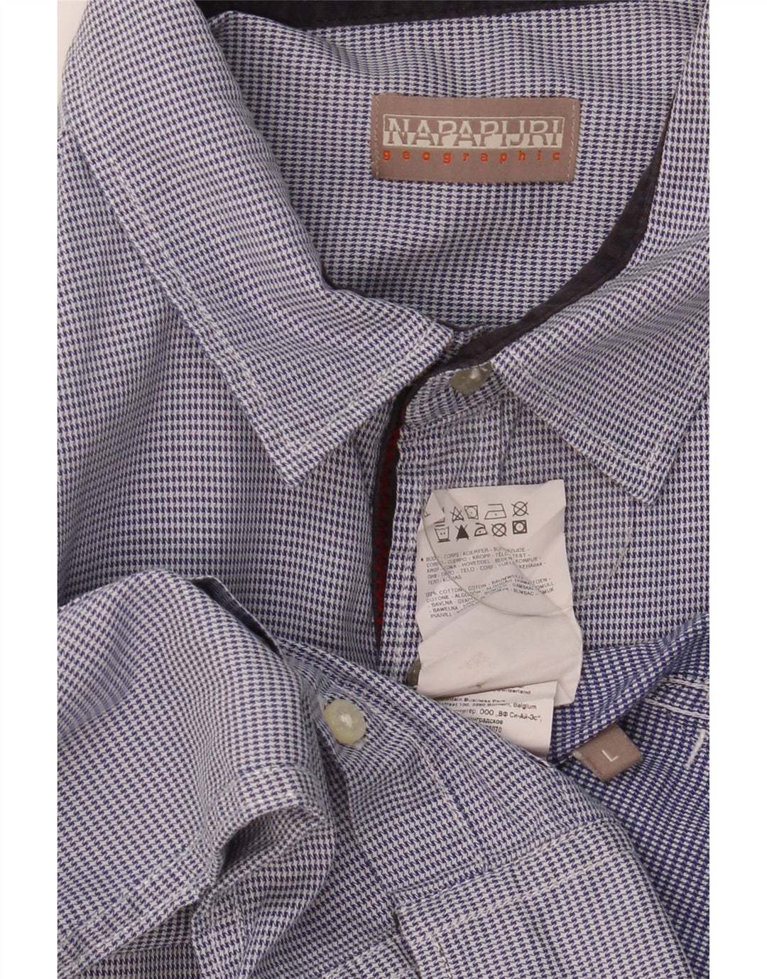 Camisa masculina Napapijri grande algodão houndstooth azul