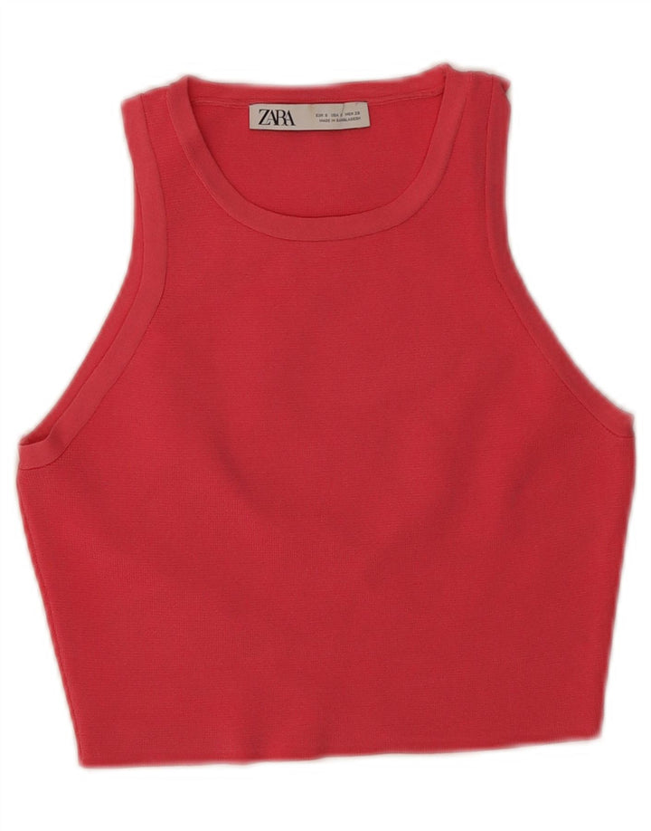 Zara Womens Crop Vest Top UK 8 Pequeno Rosa