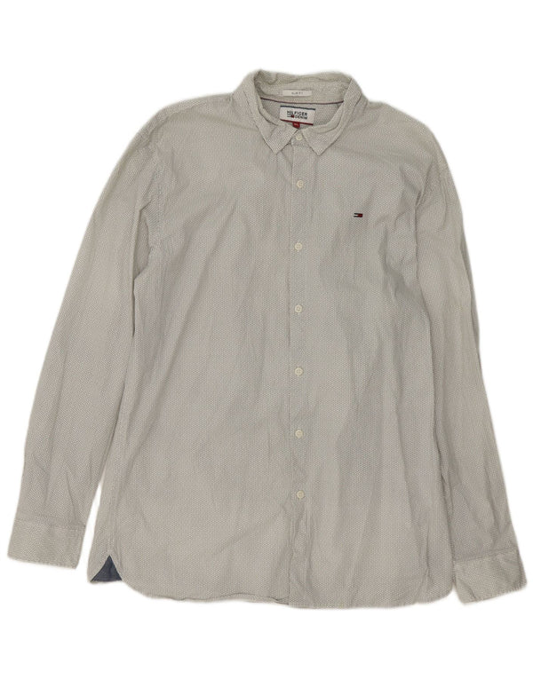 Tommy Hilfiger Mens Slim Fit Camisa XL Branco Geométrico Algodão