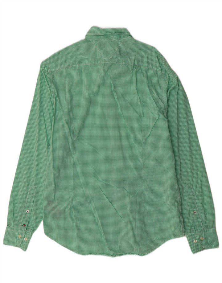 Camisa masculina Tommy Hilfiger pequena verde algodão guingão