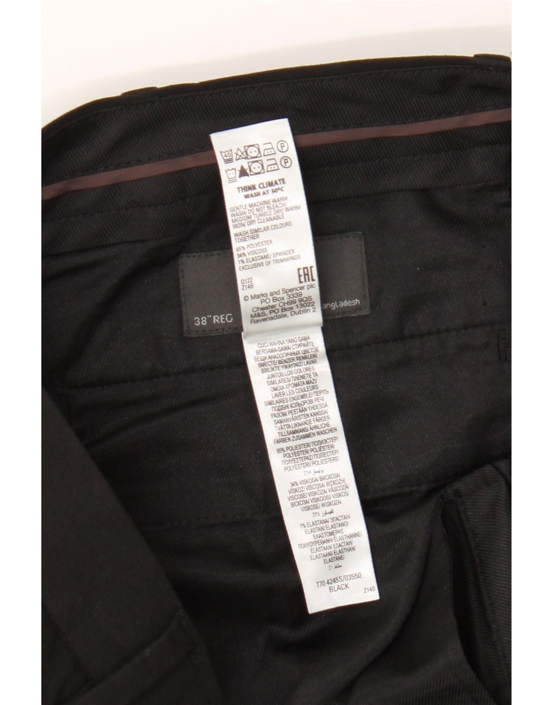 Calça Chino Slim Masculina Marks & Spencer W38 L31 Poliéster Preto
