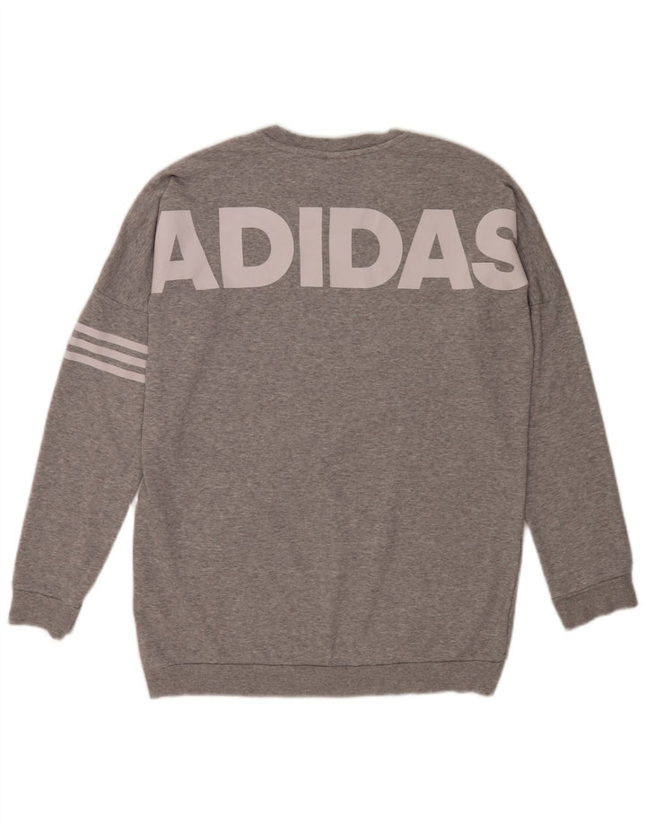 Adidas feminino gráfico oversized moletom jumper reino unido 8/10 pequeno cinza algodão
