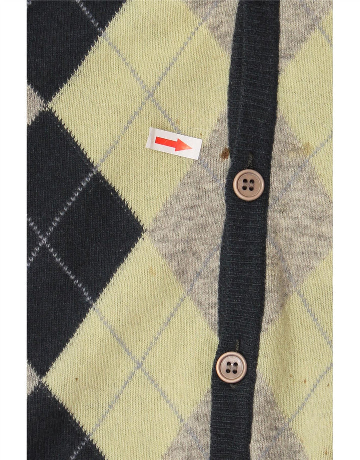 Suéter cardigã masculino VINTAGE grande azul marinho argyle/lã de cordeiro diamante