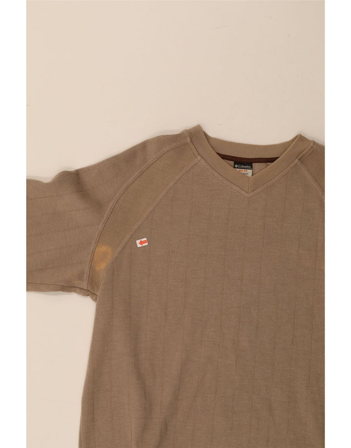 COLUMBIA Mens V-Neck Jumper Sweater XL Brown Cotton Vintage Columbia and Second-Hand Columbia from Messina Hembry 