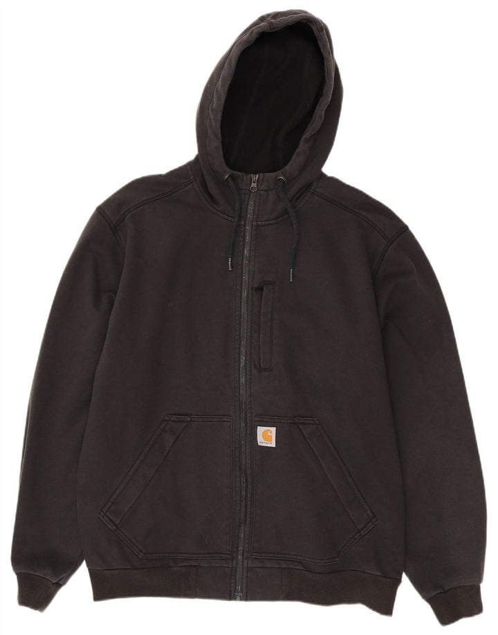 Suéter Carhartt masculino com capuz e zíper relaxado grande poliéster preto
