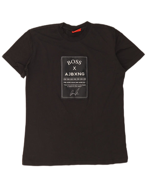 Camiseta gráfica masculina Hugo Boss grande algodão preto