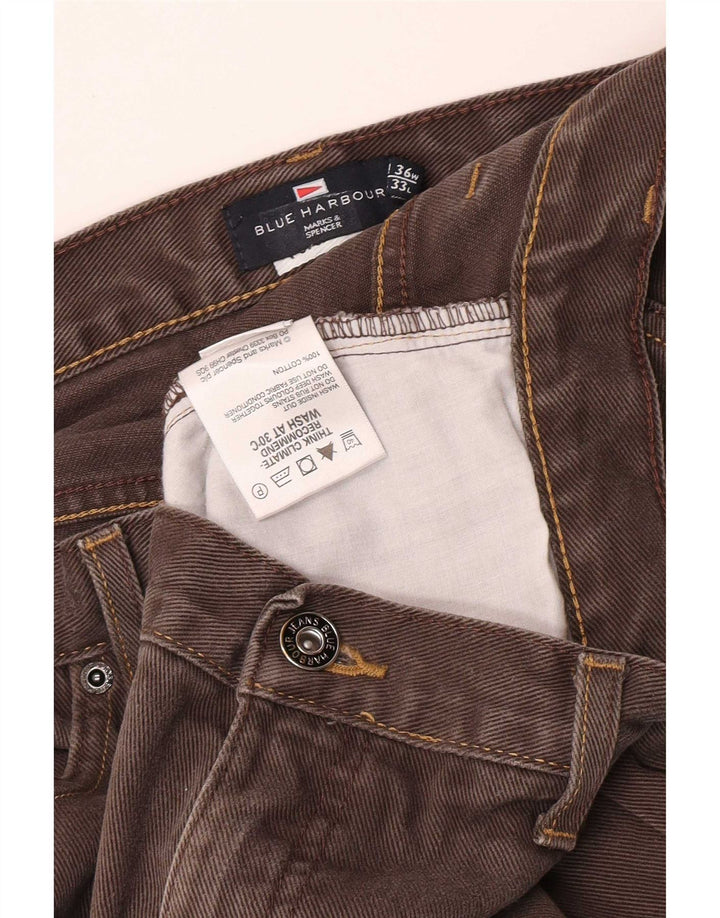 Calça jeans reta masculina Marks & Spencer Blue Harbor W36 L28 algodão marrom
