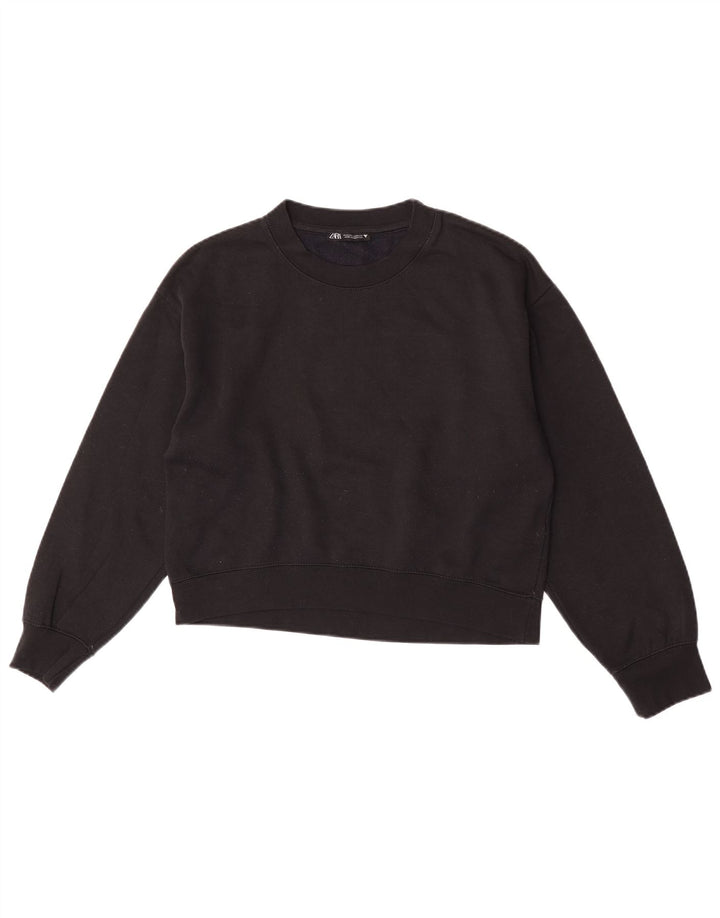 Zara Womens Crop Sweatshirt Jumper UK 14 Médio Preto Poliéster