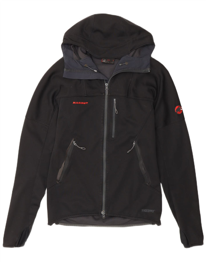 Mammut Jaqueta corta-vento feminina com capuz UK 14 Poliéster preto médio