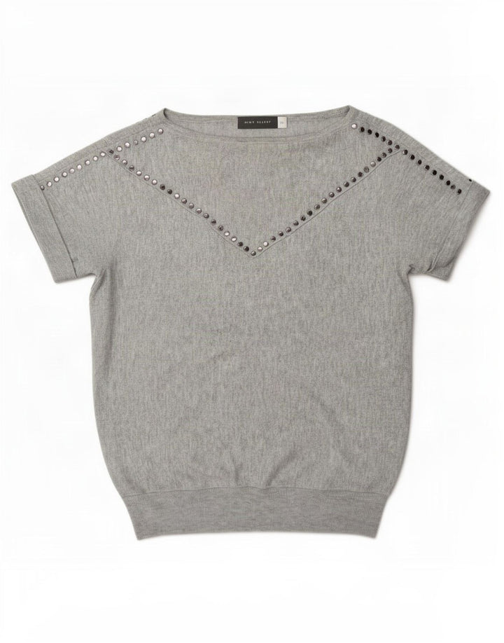 Blusa feminina MINT VELVET superdimensionada UK 6 XS poliéster manchado cinza