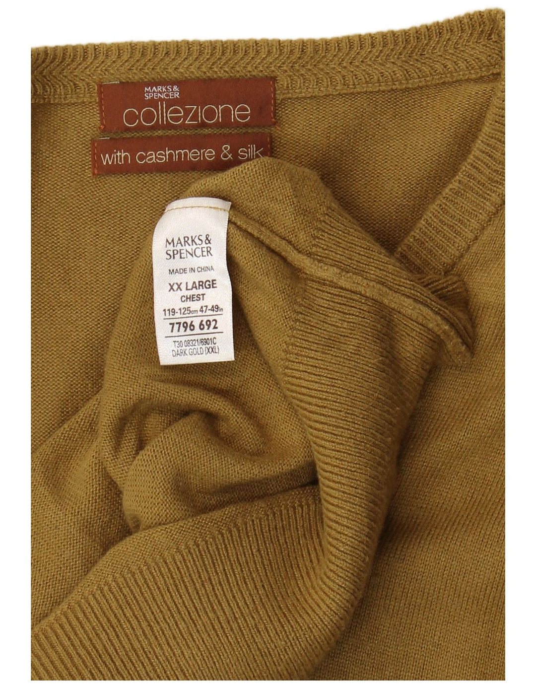 Suéter masculino Marks & Spencer com decote em V 2XL viscose bege