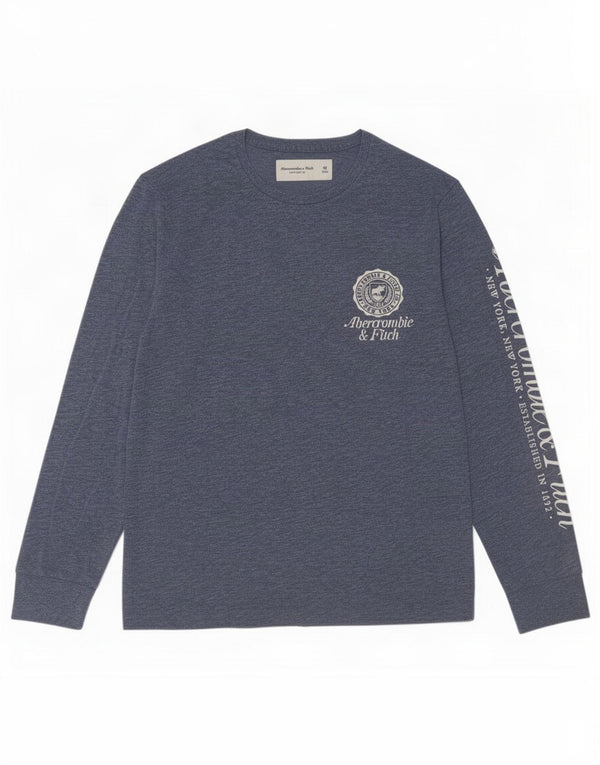 Top gráfico masculino Abercrombie & Fitch manga longa XS algodão manchado azul
