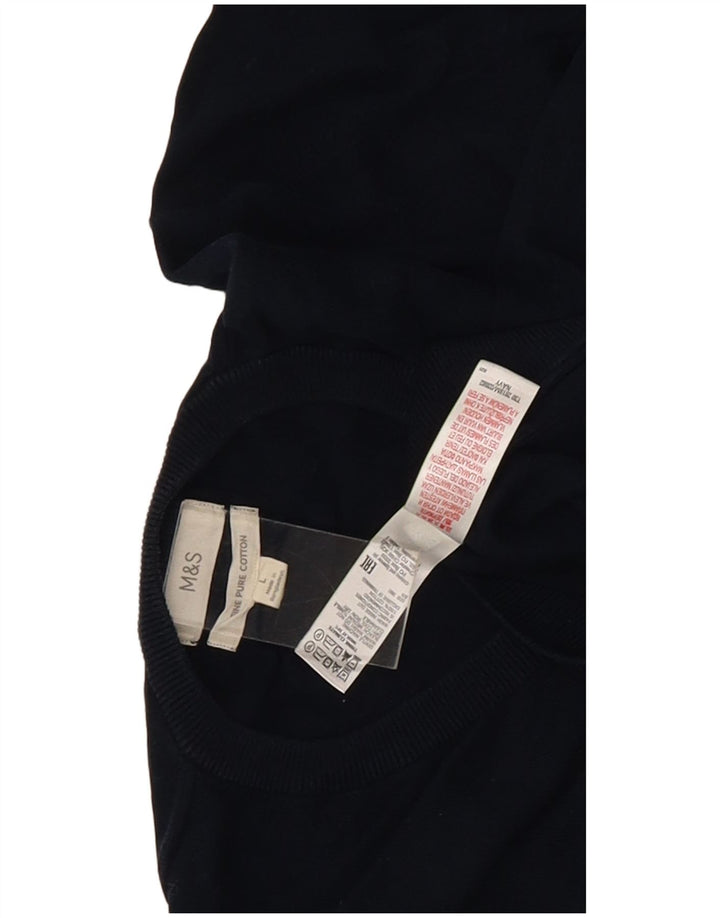 Suéter masculino Marks & Spencer com decote em V grande algodão azul marinho