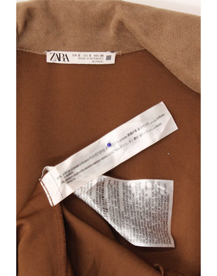 Sobretudo aberto feminino Zara UK 10 pequeno poliéster marrom
