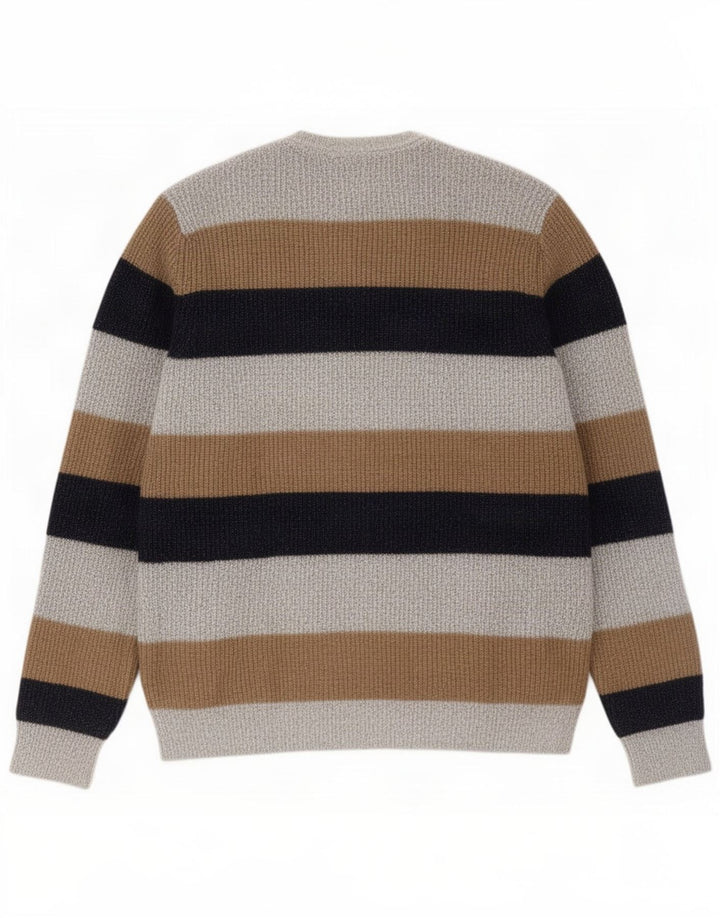 Suéter masculino Marks & Spencer com gola redonda grande bloco colorido cinza