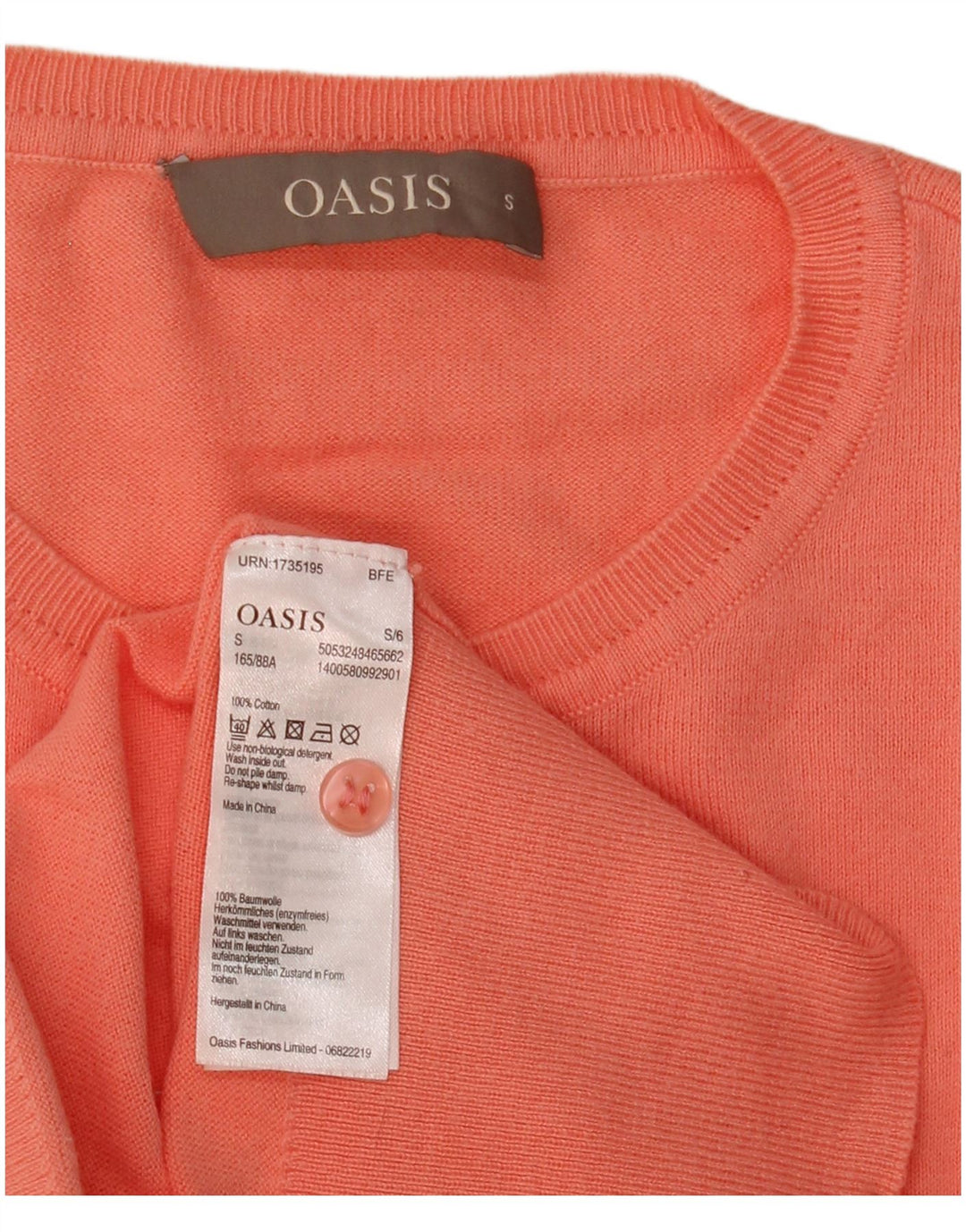 Suéter cardigã feminino Oasis UK 10 pequeno algodão laranja