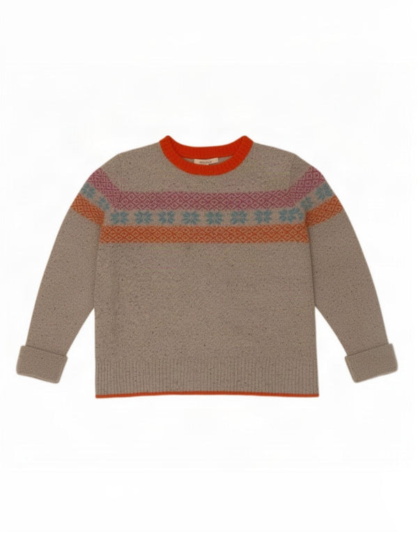 Suéter feminino branco com gola redonda, UK 10, pequeno, cinza, Fair Isle