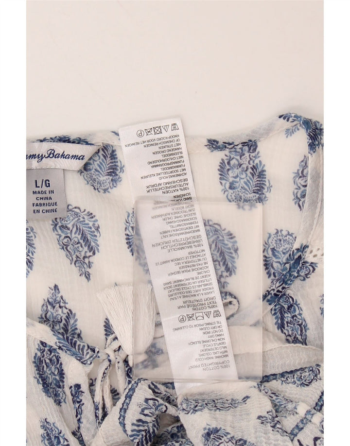 Blusa feminina TOMMY BAHAMA manga 3/4 Reino Unido 16 grande algodão paisley branco