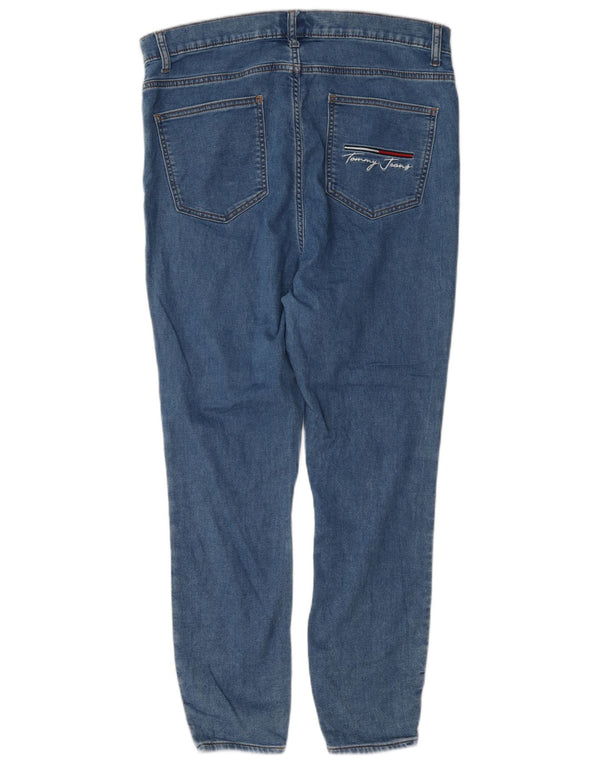 Jeans skinny feminino Tommy Hilfiger de cintura alta com estampa gráfica US 14 XL W34 L27 azul