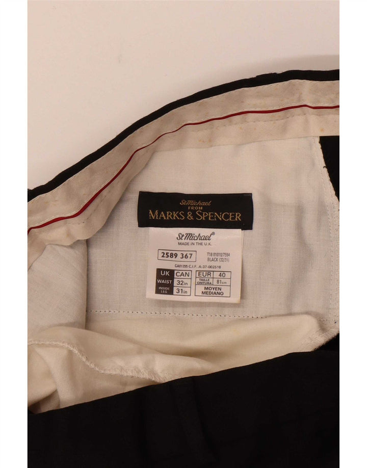 Calça masculina Marks & Spencer St. Michael Straight Suit W32 L28 Lã Preta