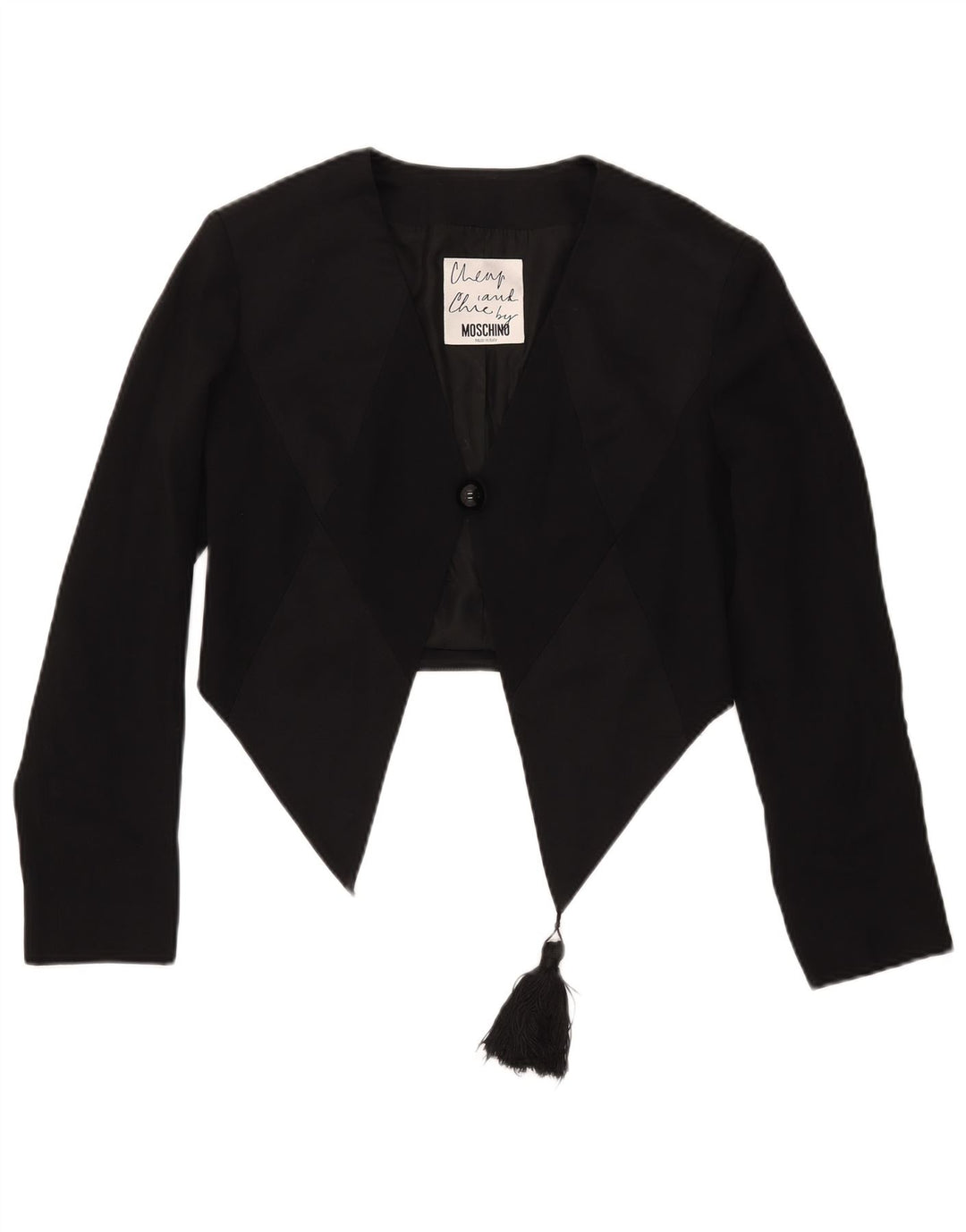Moschino Jaqueta Blazer Feminina Crop 1 Botão Reino Unido 12 Médio Preto Acetato