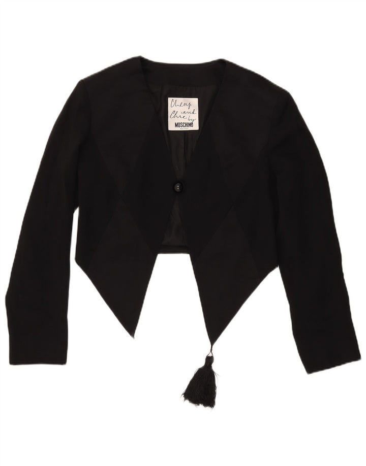 Moschino Jaqueta Blazer Feminina Crop 1 Botão Reino Unido 12 Médio Preto Acetato