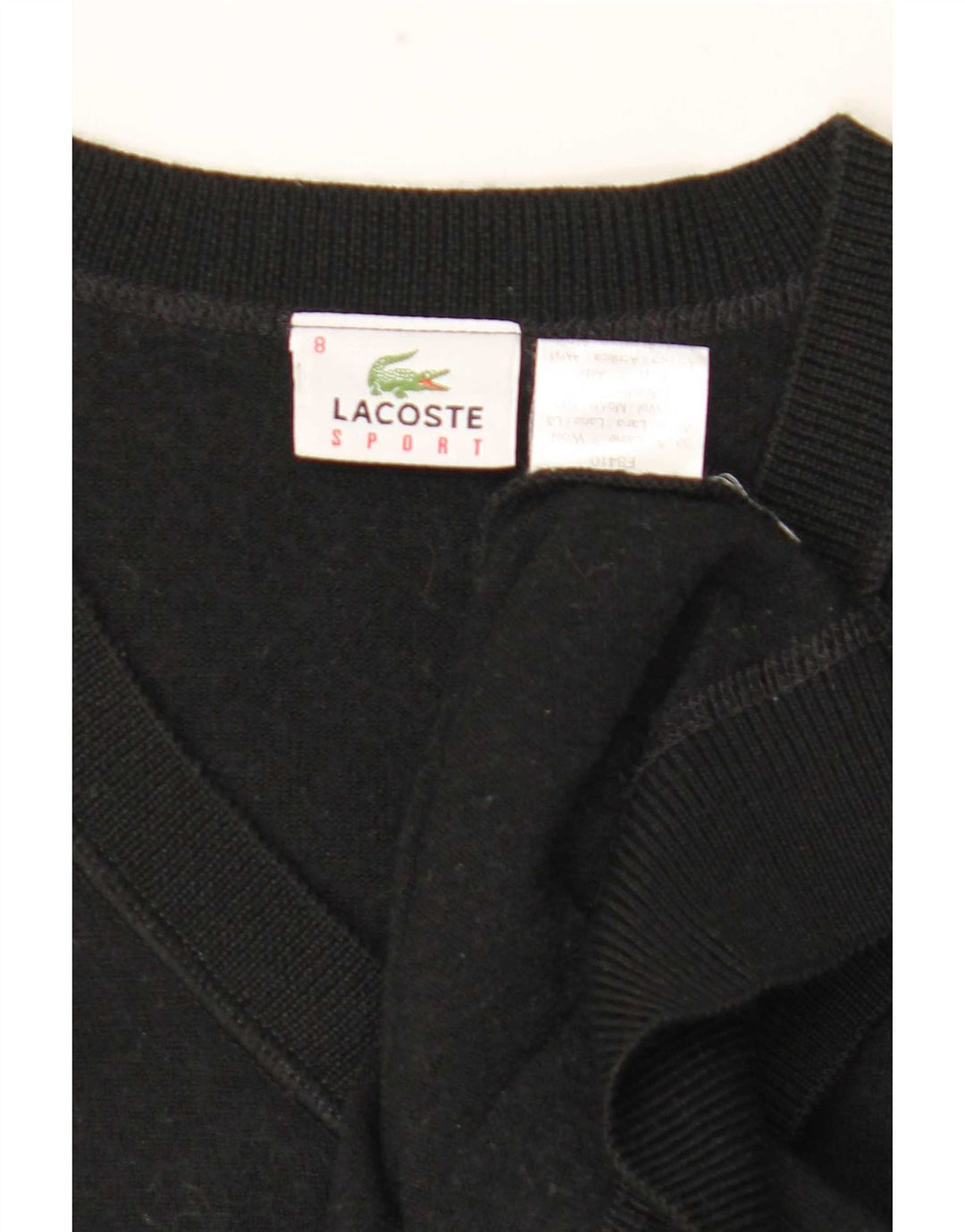Suéter masculino Lacoste com decote em V tamanho 8 3XL lã preta