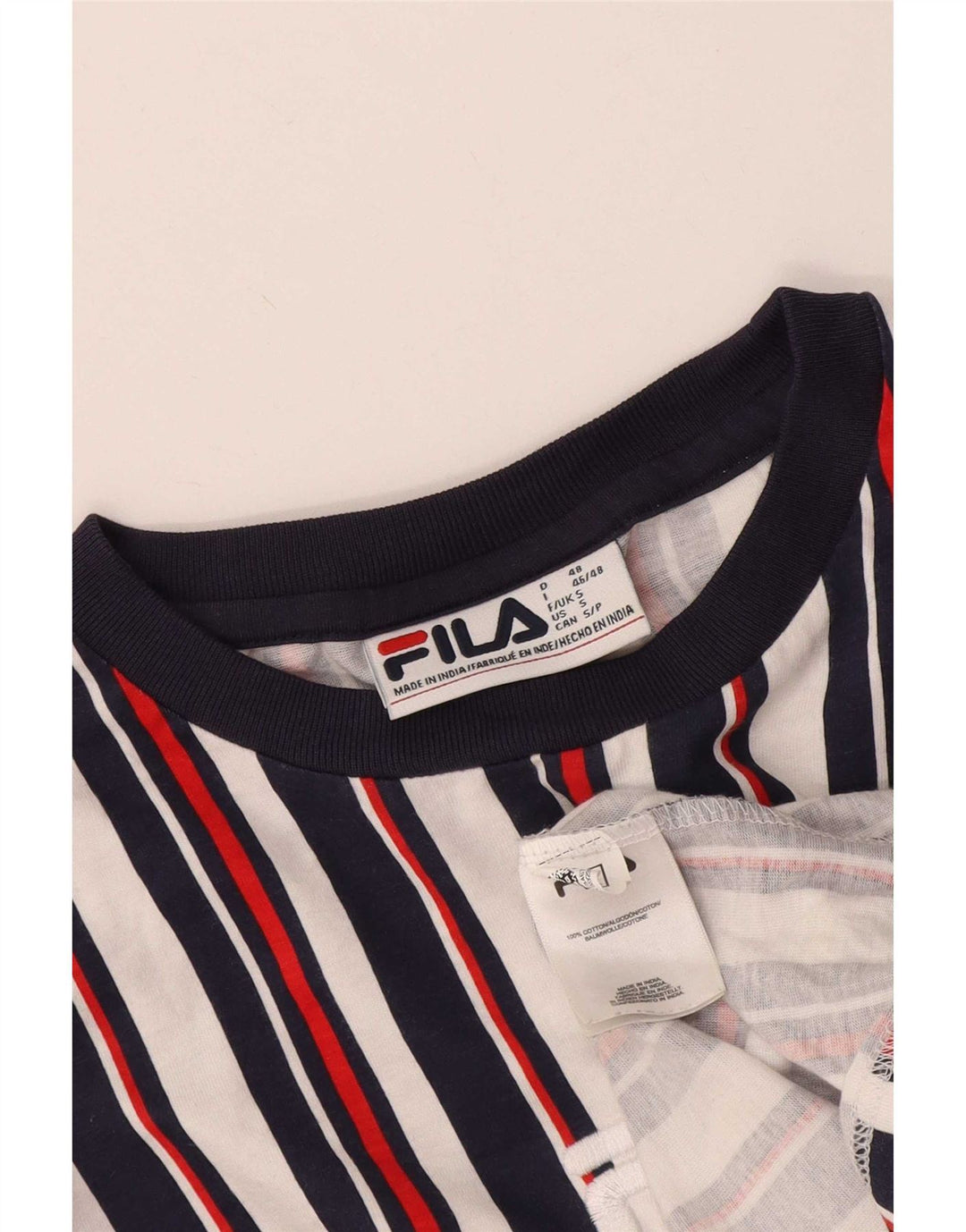 Fila Camiseta masculina gráfica top pequeno algodão listrado multicolorido