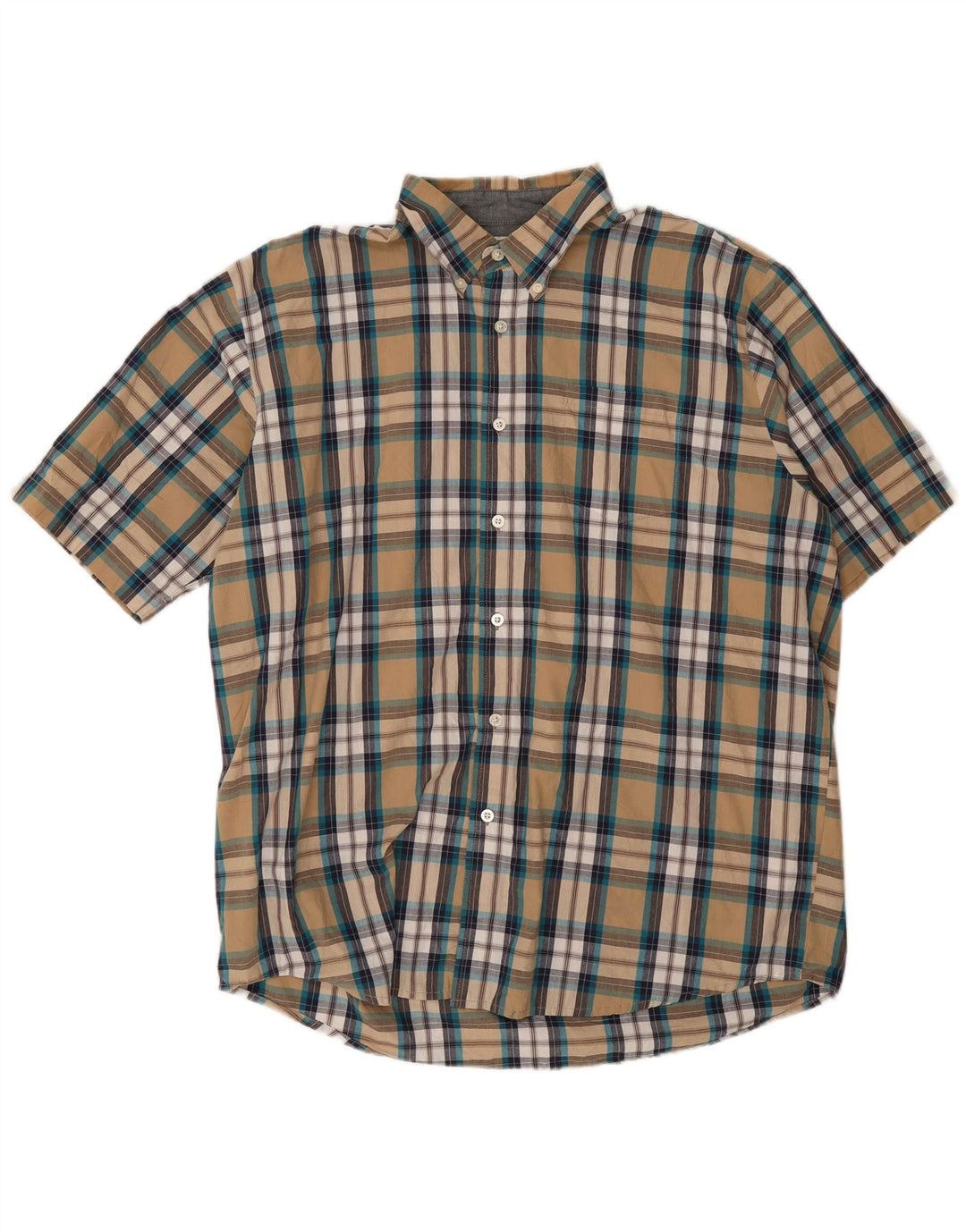 Camisa Wrangler masculina de manga curta XL bege xadrez algodão