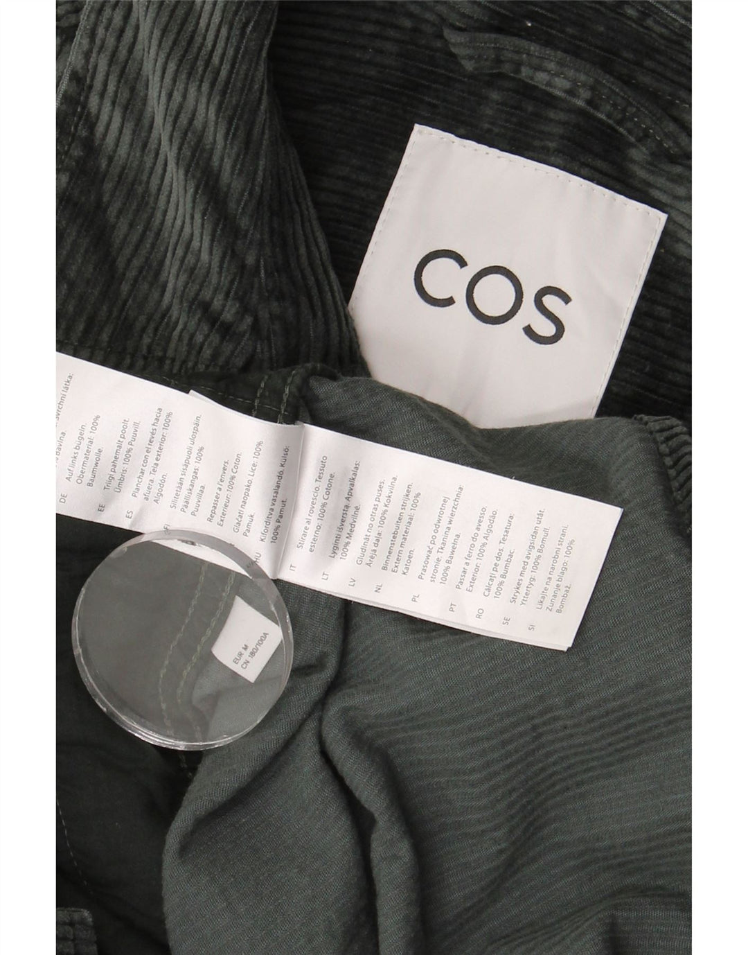 COS Camisa masculina de veludo cotelê verde médio algodão