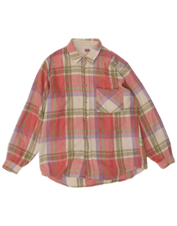 Camisa masculina vintage de flanela grande acrílico xadrez rosa
