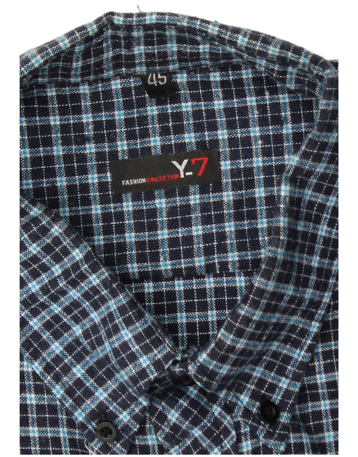 Camisa masculina vintage de flanela tamanho 45 XL xadrez azul