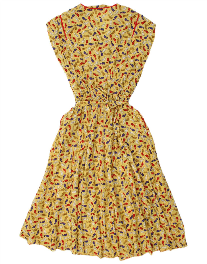Vestido maxi feminino vintage com padrão abstrato IT 46 grande amarelo