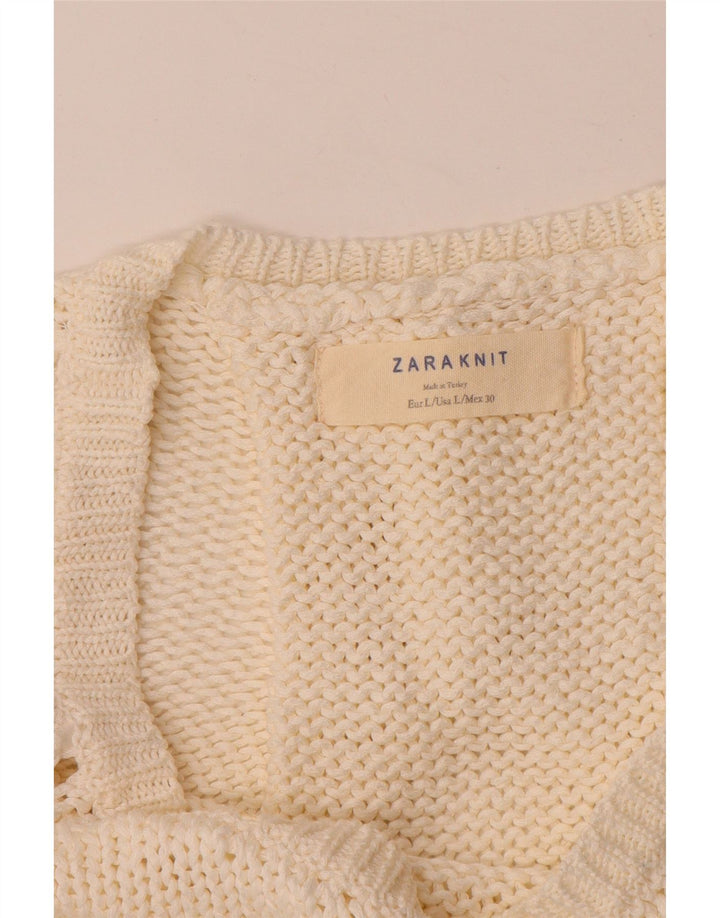 Suéter feminino Zara com gola canoa Reino Unido 16 grande branco