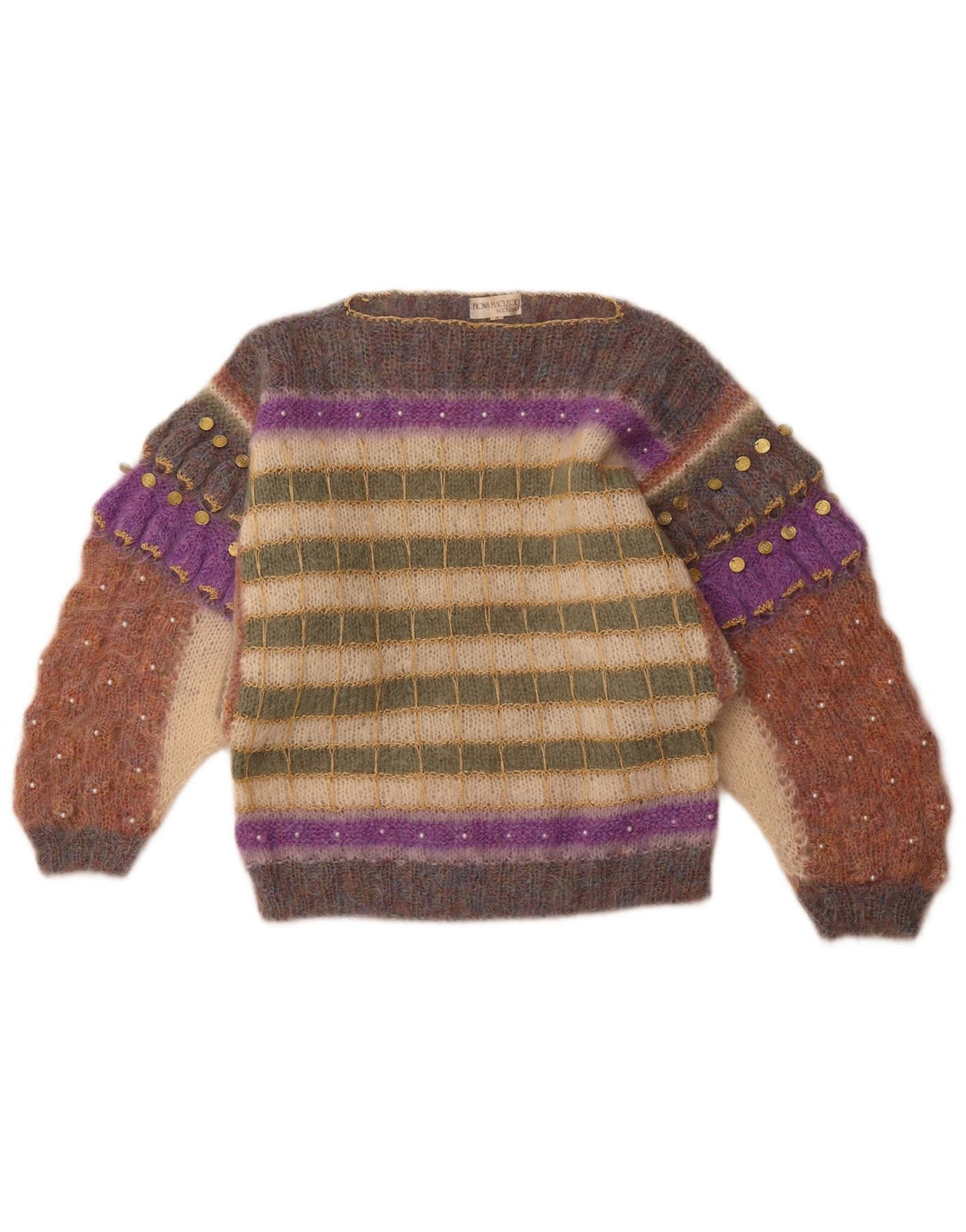 Suéter feminino FIONA MACLEOD com gola canoa Reino Unido 14 médio multicolorido