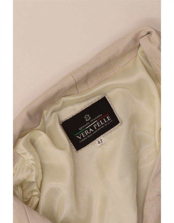 Casaco de couro feminino vintage IT 42 médio couro branco
