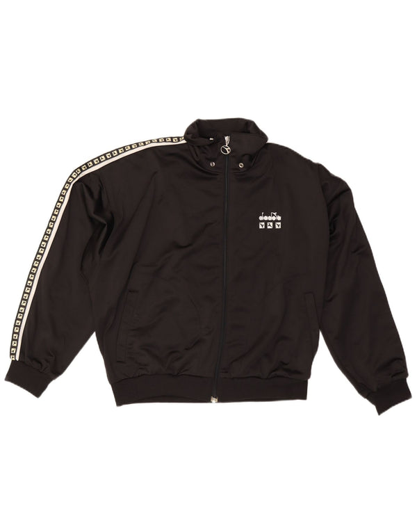Diadora Mens Graphic Tracksuit Top Jacket UK 34 XS Poliéster Preto