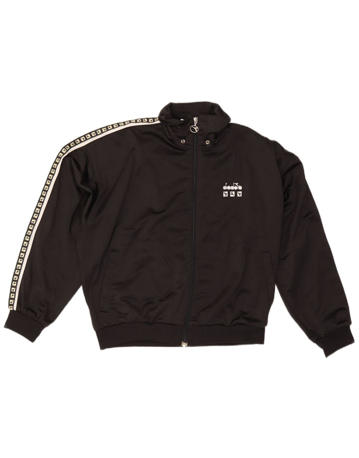 Diadora Mens Graphic Tracksuit Top Jacket UK 34 XS Poliéster Preto