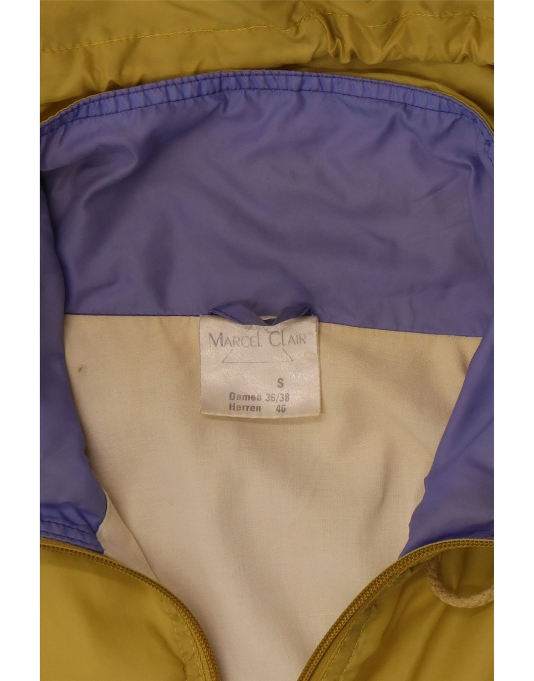 Jaqueta de chuva masculina com capuz Marcel Clair EU 46 pequeno bloco colorido multicolorido