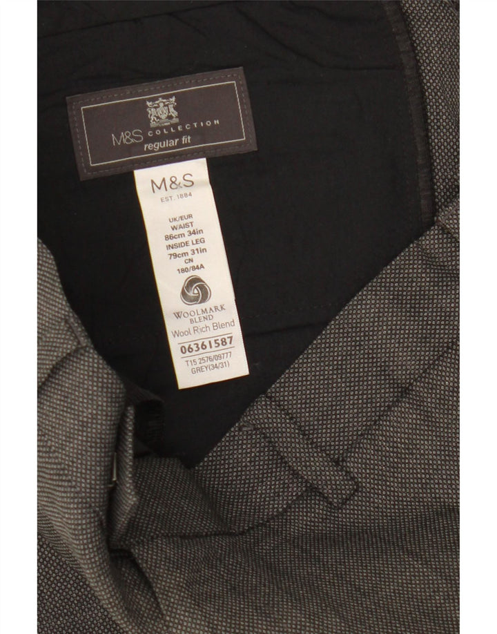 Calça masculina de ajuste regular Marks & Spencer W34 L31 lã cinza