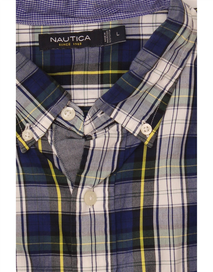 Camisa masculina Nautica grande algodão xadrez azul marinho