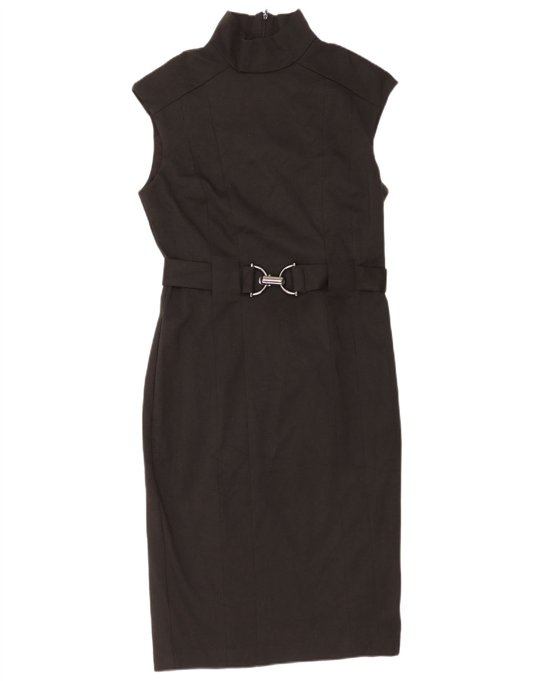 Vestido feminino Zara com bainha sem mangas Reino Unido 14 grande poliéster preto